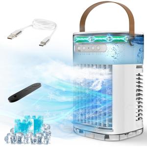 3-IN-1 Portable Air Conditioners, Evaporative Air Cooler w/Remote, 1.2L Water Tank & 2 Ice Packs, 1-7H Timer, 5400mAh Battery With USB Charging, Personal Fan For Desktop Home Office Outdoors