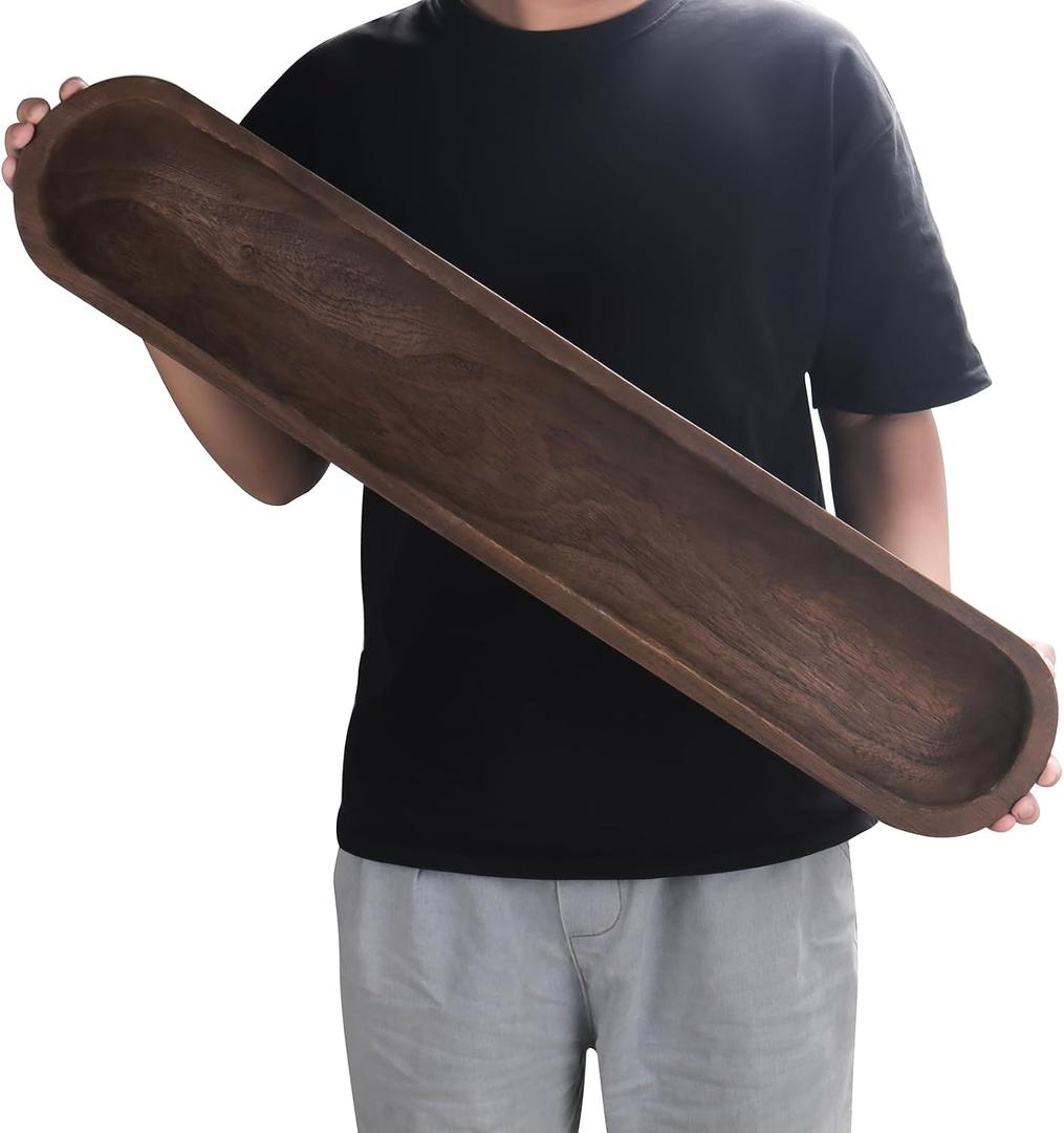 Decorative Wooden Dough Bowls 30 Inch, Long Natural Root Hand Carved Bowl Large Bread Shaped Wooden Tray, Rustic Centerpiece Dining Room Table Centerpiece Potpourri Decor Display Bowl