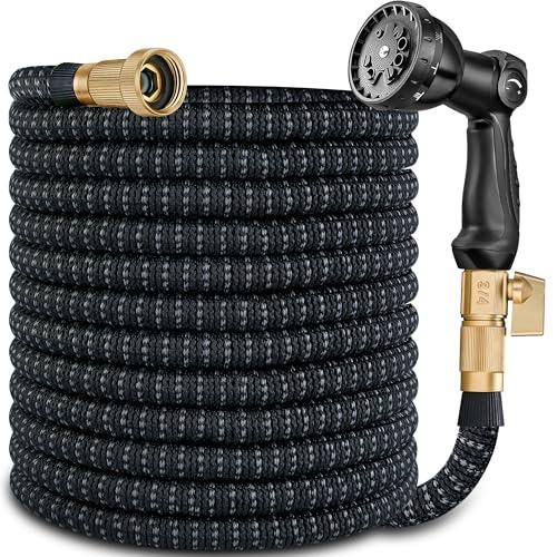 100 ft Expandable Garden Hose - Expanding Water Hose with 10 Spray Nozzles&3/4" Solid Brass Fittings - Retractable,Flexible，Lightweight No-Kink Free&Tangle Car Washing Pipe for Yard,Outdoor
