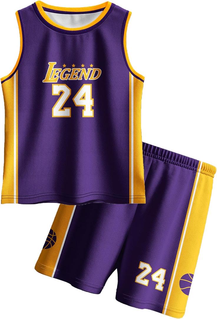 Kids Basketball Jerseys #24 Classic Mesh Tank Top Shorts for Boys Girls Sleeveless Athletic Training Uniforms (9-10 Years)