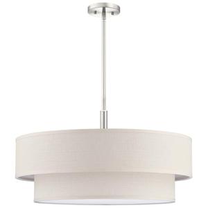 SEENMING HOUSE 5 Light 24 Inch Cream Fabric Shade Hanging Pendant Ceiling Light Fixture,Adjustable Rod Semi Flush Mount Light Brushed Nickel Finish for Bedroom,Living Room,Dining Room Hallway