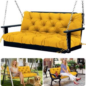 Porch Swing Cushions Outdoor 60 inch with Backrest Yellow Thick 5" Waterproof 3 Seater Replacemen Swing Cushions for Outdoor Furniture Patio Bench Backyard Garden