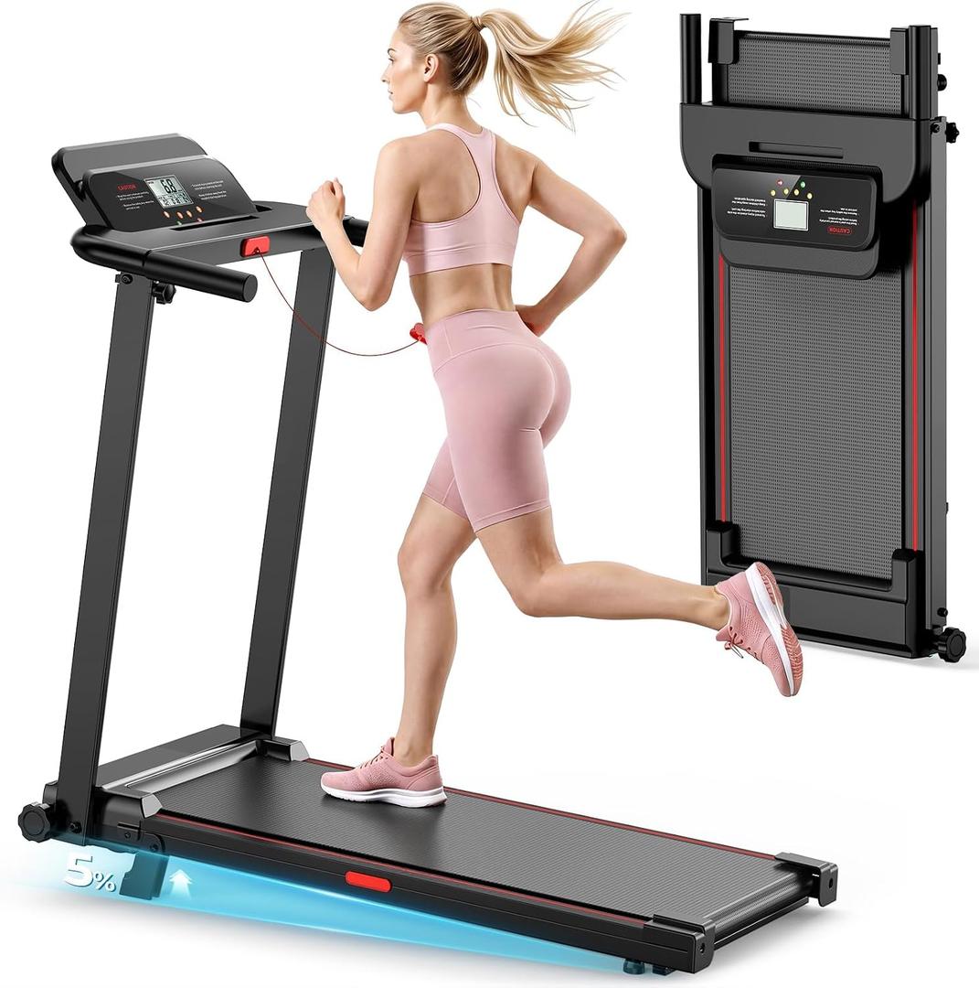 Treadmills for Home, Walking Pad with Incline, Caminadoras para Hacer Ejercicio, 0.6-6.2 MPH Portable Foldable Under Desk Caminadora, Eléctrica Casa Tredmill, Folding Compact Running Machine, Black-red, 40.7"D x 18"W x 35"H