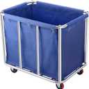 Commercial Laundry Cart with Wheels, 400L Large Capacity Heavy Duty Stainless Laundry Basket,Laundry Sorter for Clothes Storage,330 lbs Load (Blue)