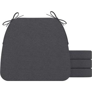 AAAAAcessories D-Shaped Chair Cushions, 2" Thick Dining Chair Pads with Ties and Removable, Machine-Washable Cover, 17" x 16", Set of 4, Dark Grey