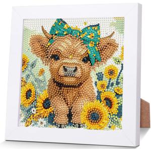 WEMEON Cow Diamond Art Painting Kits for Kids with Frame,Animal Diamond Art for Kids Ages 4-8-12,Package for Gift and Home Wall Decor(7x7inch)