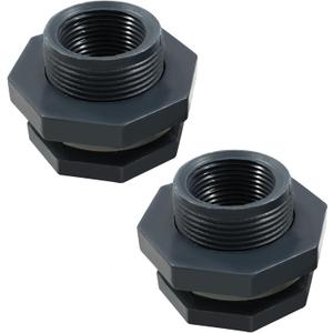 2pcs NPT1 PVC Bulkhead Fitting, 1 Inch Plastic Water Tank Connector Threaded Thru-Bulk Pipe Fittings for Rain Barrels, Aquariums, Bucket Hose Adapter, Ponds, Pools