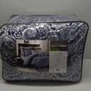 Madison Park Aubrey Cozy Comforter Set, Faux Silk Jacquard Paisley Design - All Season Down Alternative Bedding with Cotton Bed Sheets, Bed Skirt & Toss Pillows, California King Navy 12 Piece