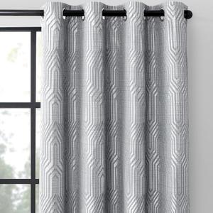 Light Grey and Silvery 100% Blackout Jacquard Geometric Pattern Curtains,52 Inch Wide 96 Inches Length 2 Panels, Thermal Insulated Noise Reducing Anti-Rust Grommet Drapes for Bedroom Living Room