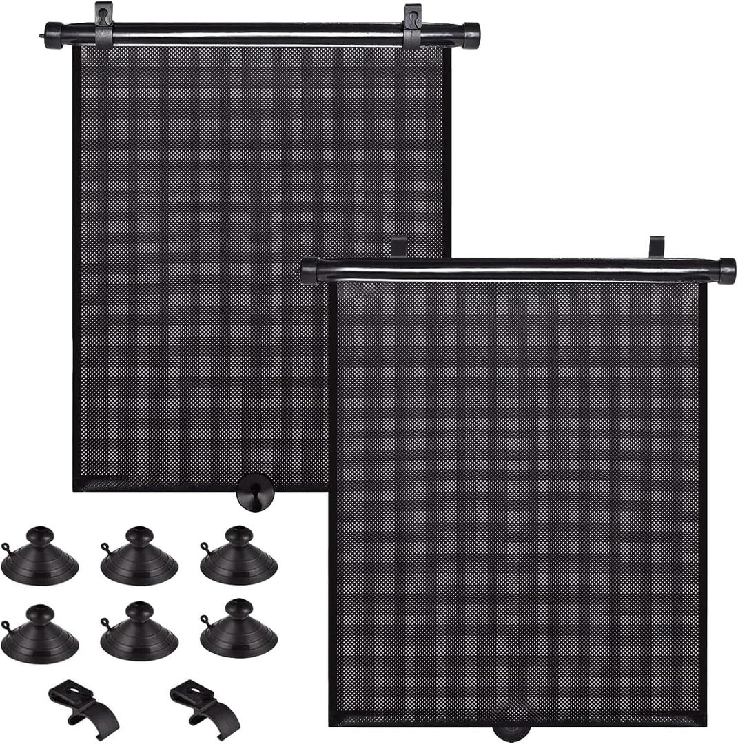 2 Pack Large Car Side Window Sun Shade for Baby, Retractable Roller Car Window Shades UV Protection, Clip-On Sunshade for SUV Truck Rear Side Window, 18" x 20" Vehicle Sun Protection Shade