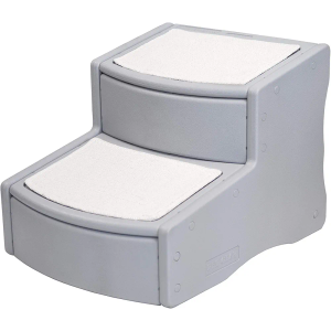 Pet Gear Easy Step II Pet Stairs, 2 Step for Cats/Dogs up to 75-pounds, Portable, Removable Washable Carpet Tread, Essential Grey