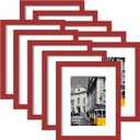 Eletecpro 8x10 Picture Frames Set of 10, Picture Frame Collage Wall Decor Display 5x7 Photo With Mat or 8x10 without Mat, Home Decor Gallery Frame for Table Top or Wall Mounting, Red