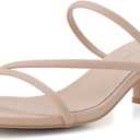 Shoe'N Tale Strappy Heels For Women Low Chunky Block Heel Heeled Sandals Square Open Toe Slip On Slides Mules (8)