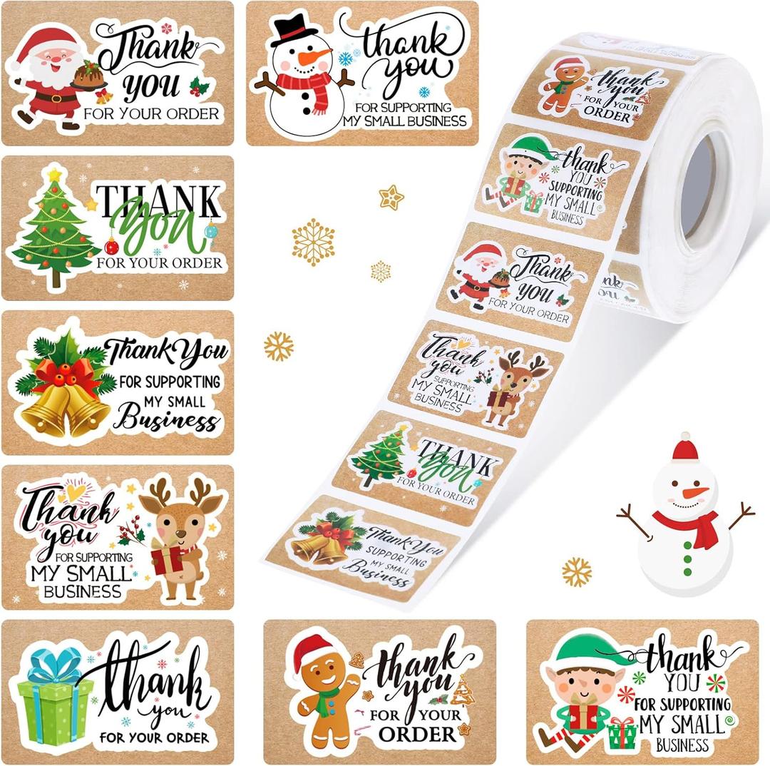 Patelai 1000 Pcs Christmas Thank You for Your Order Stickers 1.6 x 1 Inch Adhesive Tags Christmas Labels Thank You Labels Stickers Cute Business Envelopes Stickers for Business Shop Wrapping Supplies