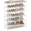 SUOERNUO Shoe Rack Organizer 6 Tier for Closet Entryway Free Standing Metal Storage Shoe Shelf with MDF Top Board，White+Oak