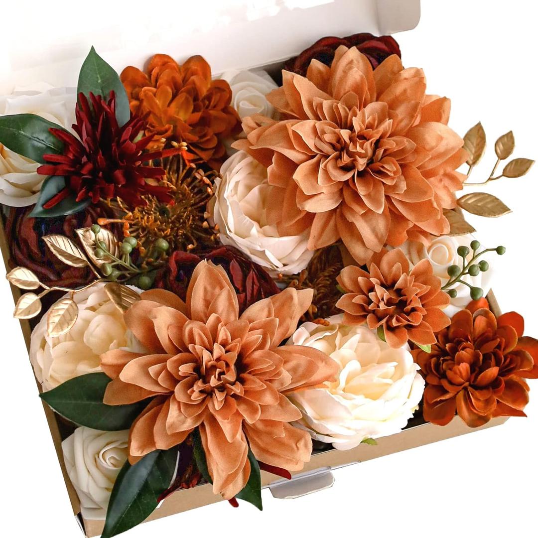 Lookein Artificial Flowers for DIY Wedding Decoration Bridal Bouquet Table Centerpieces Flower Garland Arch Flower Decoration Home Decor, Rustic Terracotta (11" x 10" x 2.25")