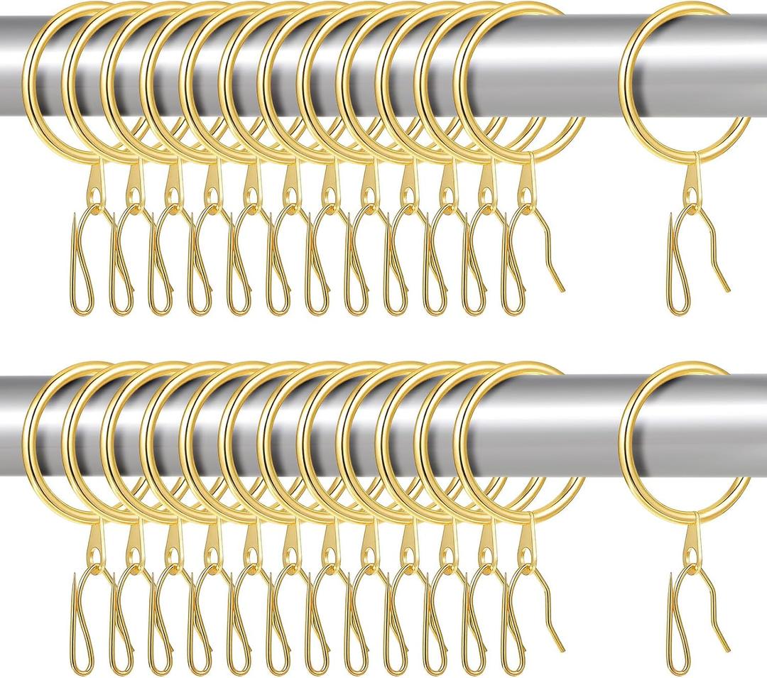 Dimeho 100 PCS Metal Drapery Curtain Rings with Eyelets, Curtain Drapery Pin Hooks 32mm Internal Diameter Drapes Hanging Rings for Window Door Shower Curtains (Gold)