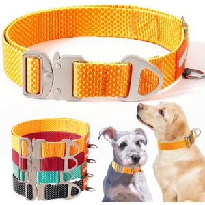 Comfluxe Heavy Duty Nylon Dog Collar with Metal Buckle | Quick Release Adjustable Dog Collar for Small Medium Large Dogs | Durable Outdoor Walking & Training Collars (Orange,10"-16.5")