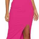 OWIN Women's Adjustable Spaghetti Straps Sleeveless High Waist Split Midi Bodycon Cocktail Party Dress (Hot Pink, S)