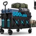 Collapsible Wagon Cart, 300L Folding Wagon with Tailgate & Brakes