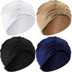 Cuffbow 4 Pcs Milk Silk Chemo Headwear - Stretchy Turbans & Pleated Chemo Hats for Cancer Headwear, Beanie Head Covering for Sleeping & Swimming, 4 Colors Cuffbow 4 Pcs Milk Silk Chemo Headwear - Stretchy Turbans & Pleated Chemo Hats for Cancer Headwear, Beanie Head Covering for Sleeping & Swimming, 4 Colors