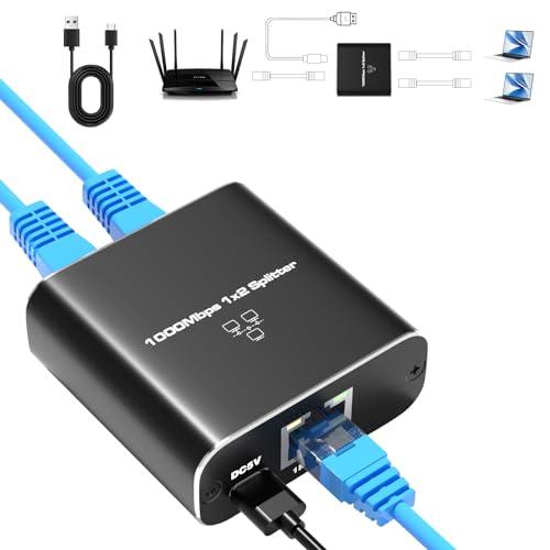 Gigabit Ethernet Splitter 1 to 2, 1000Mbps High Speed Internet Cable Splitter(2 Devices Simultaneously Networking), RJ45 Splitter for Cat5/5e/6/7/8 Cable