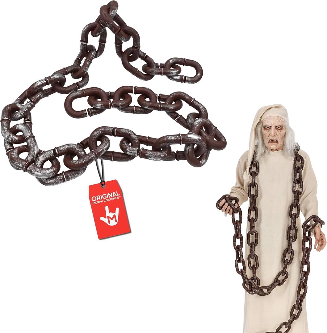 Morph Large Halloween Plastic Chains Jumbo 72 Inch Fake Rusty 6ft Plastic Linkable Decoration Prop Detachable Brown with Silver Large Chain Links Costume Accessory