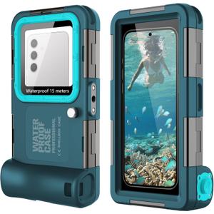 Universal Scuba Diving[50FT/15M] Underwater Snorkeling Waterproof Phone Case for Samsung Galaxy S25/24/S23/S22 Ultra/Plus Google Pixel Motorola Huawei/LG Series[Right Volume Button],Teal
