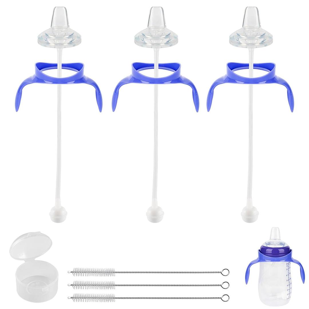 Sippy Cup Soft Spout Conversion Kit for Lansinoh Baby Bottle, Toddler Transition Kit with Silicone Sippy Spout Nipple, Weighted Straw, Bottle Handle, Cleaning Brush, 3 Pack, 6m+