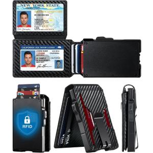 5 x [High-Capacity] Wallet for Men with 2 ID Windows, 15-18 Credit Card Holder, Smart Pop-Up Bifold RFID Blocking Metal Case, Tactical Compact Wallet, Money Clip, Birthday Gifts for Him, Mens Front Pocket