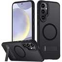 for Samsung Galaxy S24 Case, [Compatible with MagSafe], Adjustable Kickstand,Military Grade Drop Tested, Translucent Matte Phone Case for Galaxy S24 Case (Black)