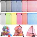 PLULON 15 Pcs Mesh Bag Drawstring Mesh Laundry Bags, 13 x 15.5 Inch Nylon Drawstring Bag for Pool Beach Ball Toys Storage Bag for Collecting Travel Sports Gym (Multicolor)