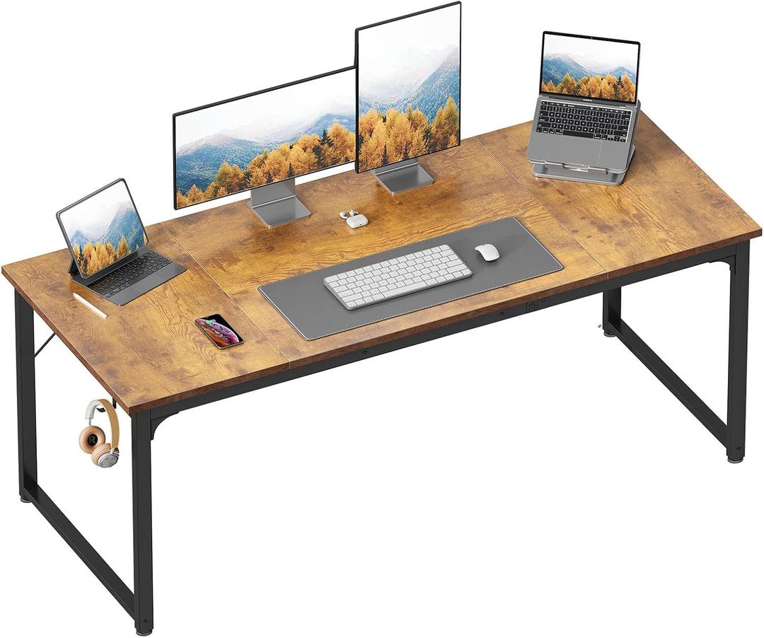 ODK 63 Inch Computer Desk Home Office Desk, Gaming Writing Work from Home Study Desk, Modern Simple Design, Large Legroom, Sturdy Metal Frame, Vintage