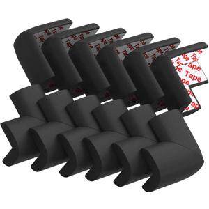 12 Pack Soft Corner Protector Baby Proofing Edge and Corner Guards, Safety Pre-Taped Rubber Foam Furniture Bumper for Fireplace, Table, Stair, Cabinet (Black)