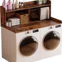 Unionly 2-Tier Washer Dryer Countertop with Clothes RailLaundry Topper with Edge and Non-Slip Pad for Washer and Dryer Laundry Hamper Counter Storage Organization (Rustic Brown, Full)