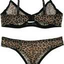 Lilosy Sexy Mesh Sheer Underwire Push Up Lingerie Set Lingerie Set, Leopard Medium