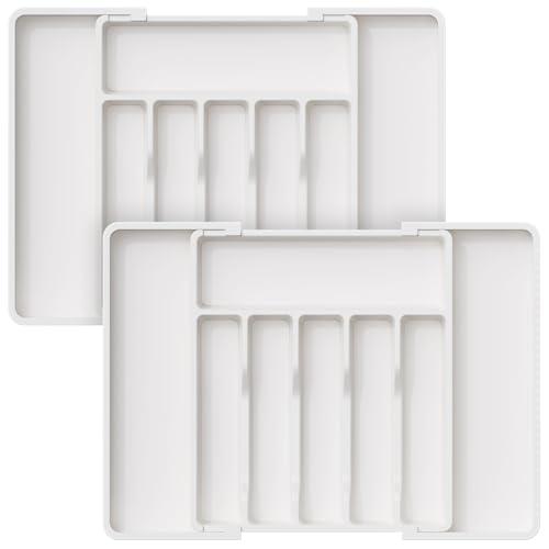 Lifewit Silverware Drawer Organizer, Expandable Utensil Tray for Kitchen, BPA Free Flatware and Cutlery Holder, Adjustable Plastic Storage for Spoons Forks Knives, 1 Pack, White