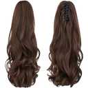 ponytail extension,16" claw clip hair extensions ponytail short curly hair ponytail Extension Natural Looking Synthetic Hairpiece for Women Medium Brown