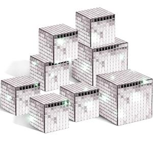 8 Pcs Mirror Disco Reflective Cube Party Stage Decorations Silver Mosaic Light Effect 70s Decoration Glitter Christmas Tree Wedding Holiday Festivals Table Ornaments