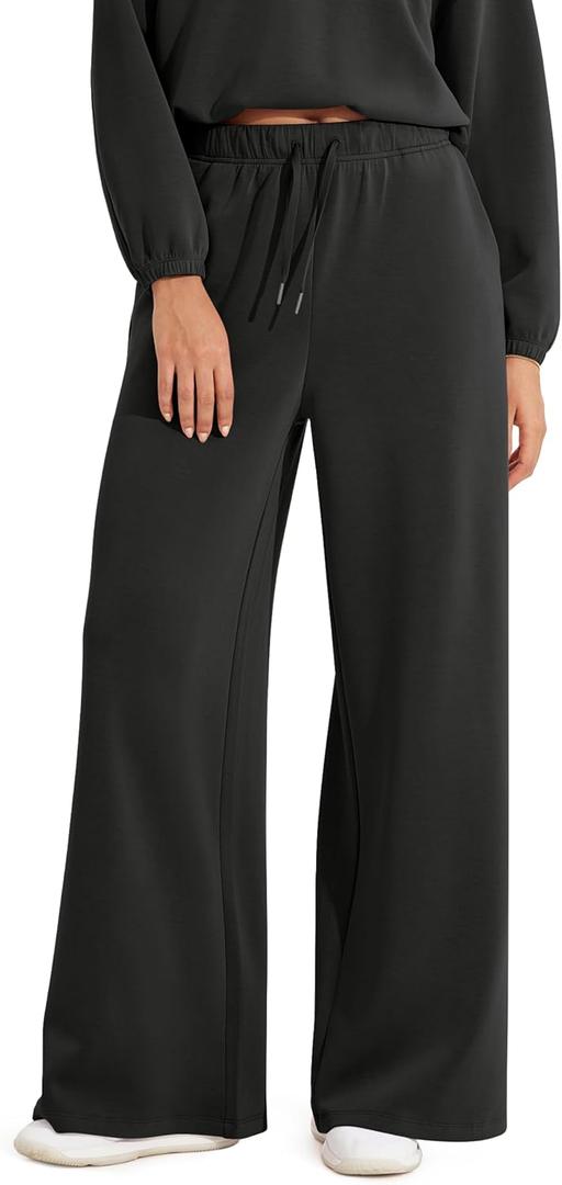 ODODOS Women's Modal Soft Extra Wide Leg Pants with Pockets Drawstring High Waist Pull-On Casual Pants, Black, X-Large (Black)