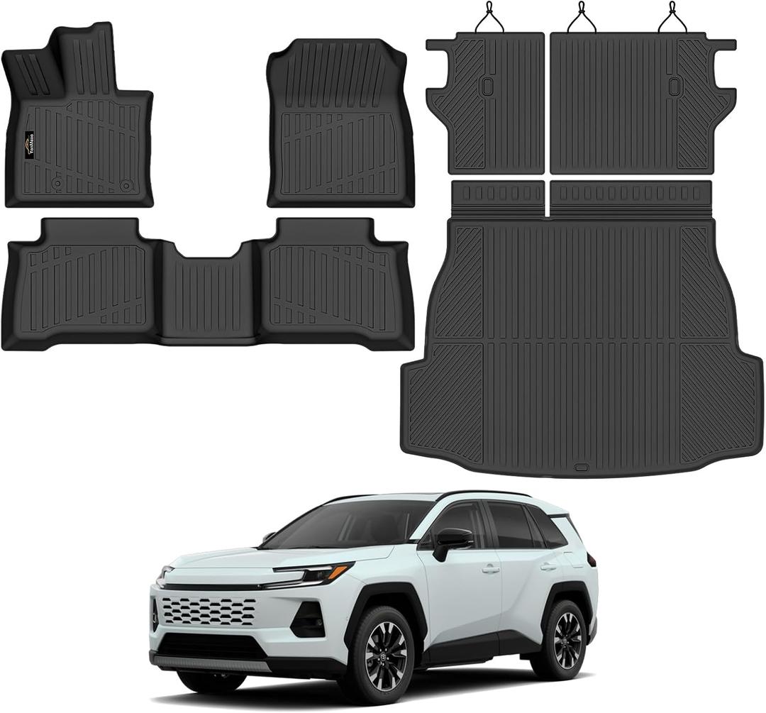 Floor Mats Custom for Toyota RAV4 Hybrid 2026 (Only for Cargo Area with Subwoofer) (Not for Phev) Trunk Mat with Backrest Mat All Weather TPE Full Set Cargo Liners for RAV-4 2026 Accessories, Black