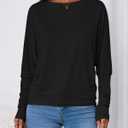 Zenlonr Long Sleeve Tops for Women Fall Fashion Outfits 2025 Crewneck Knit Basic Tee Shirts Business Casual Tops (Black)
