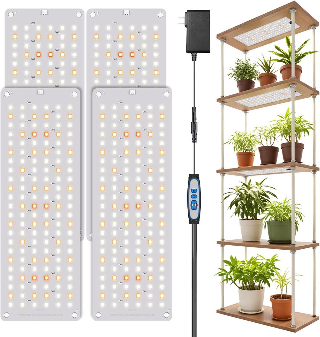 Garpsen Grow Light, 6000K Full Spectrum Plant Lights for Indoor Growing with Auto Timer 6/12/16H, 5 Dimmable Levels & 3 Color Modes, 552 LEDs Grow Lamp Panel for Seed Starting, Veg and Bloom(4Panels)