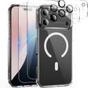 Clear Case Compatible with iPhone 17 Pro 5-in-1 Combo with 2 Tempered Glass Screen Protectors & 2 Camera Lens Protectors, Slim Anti-Yellow Shockproof Cover