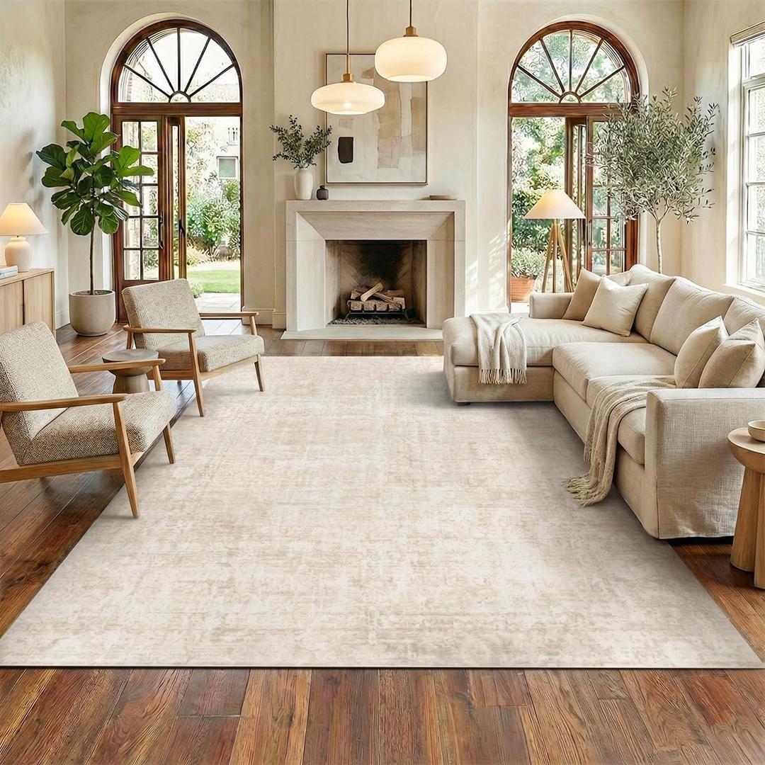 Homemate Washable Rug 8x10 Area Rugs - Vintage Faux Wool Rugs for Living Room Bedroom Dining Room - Non Slip Foldable Carpet Indoor Area Rug for Home Decor8'x10', Beige