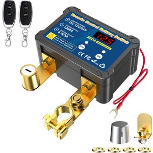 Remote Battery Disconnect Switch 12v, 250A, Upgrade Prevent Battery Drain, Disconnect Negative Car Kill Switch AntiTheft, Remote Battery Kill Switch for Car, Truck, RV