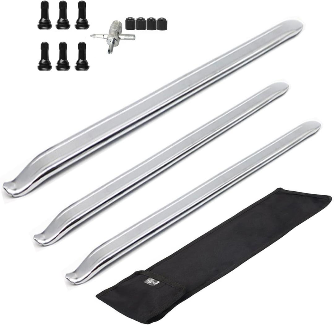 Dr.Roc 1 x 19.5 inch 2 x 15.5 inch Straight Mount and Demount Tire Irons with 6 x TR413 Valve Stems Set Motorcycle Dirt Bike Lawn Mower ATV UTV Tire Changing Tools Tire Spoons Tire Levers