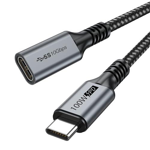 USB C Extension Cable 3FT (100W Fast Charging, 10Gbps Data Transfer, 4K@120Hz Monitor Video), USBC Extender Male to Female USB3.2 Gen 2 Cord for TV, Computer, Monitor, Laptop, Phone