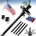 Sprookber 5ft Solar Light Flag Pole kit with American Flag – 180°Adjustable Bracket and Tangle Free Rings, Stainless Steel FlagPoles for Outside House, Residential or Commercial use, Black