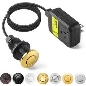 Garbage Disposal Air Switch Kit Sink Top Waste Disposal Long Stainless Steel Golden Polished On/ Off Air Button Food and Waste Disposals Part by Etoolcity, UL Listed LF40-C063